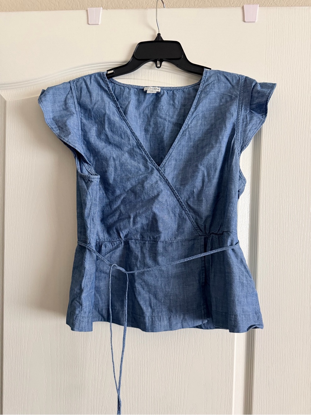 J. Crew Chambray Wrap Top in Denim Blue